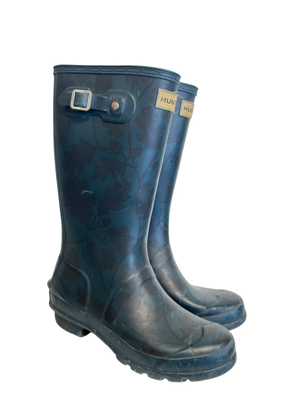 Hunter | Blue Green Floral Design Rubber Rain Boots Little Girl 2